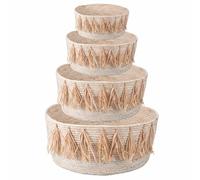 Villa d'Este Home Tivoli Set 4 ceste arredo con intreccio naturale e frange decorative