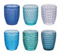 Villa d'Este Home Tivoli Set 6 bicchieri acqua 320 ml in vetro colorato trasparente, superficie lavorata, Geometrie Ocean