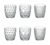 Bicchieri ACQUA set 6 in Vetro Superficie Lavorata A rilievo DIVERSITY, diametro 9x h 9 cm 325 Ml colore trasparente trasparente