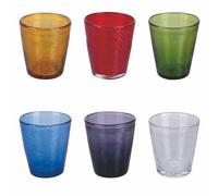 Bicchieri ACQUA set 6 in Vetro Superficie Lavorata A rilievo CANCUN , diametro 8 x h 10 cm 330 Ml colore multicolor