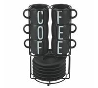 Villa d'Este Home Tivoli Set 6 tazzine caffè con piattino, in gres, stand in acciaio inox, 110 ml, Bigismore