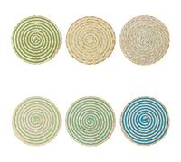 Villa d'Este Home Tivoli Set 6 Tovagliette tonde 38 cm in rafia trama a spirale, Spiral Greenery
