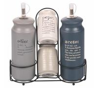 Villa d'Este Home Tivoli Set olio, aceto, sale e pepe gres, stand in acciaio inox, Victionary