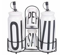 Villa d'Este Home Tivoli Set olio, aceto, sale e pepe in gres, stand in acciaio inox, bianco, Bigismore