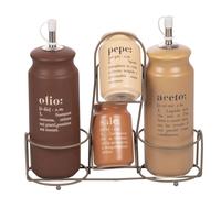 Villa d'Este Home Tivoli Set olio, aceto, sale e pepe in gres, stand in acciaio inox, chocolate, Victionary