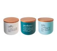 Villa d'Este Home Tivoli Victionary Shades Set 3 barattoli 500 ml in bone China con coperchio in bamboo, multicolore, Misure: Ø 9,5 x h. 9,5 cm