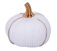 Villa d'Este Home Tivoli Zucca Decorativa Bianca in Tessuto Effetto Filo di Lana, picciolo Oro, Ø18 x h. 21 cm