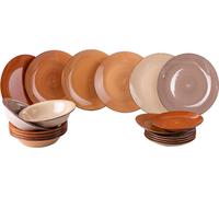 Servizio Piatti Set 6 posti tavola 18 pezzi LInea Baita Chocolate , in Gres colore Cioccolato marrone