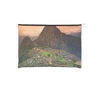 Village On The Top of The Hill - Trousse per cosmetici da viaggio, unisex, portatile, con cerniera, impermeabile, riutilizzabile, in carta, 16,5 cm x 22,5 cm, Nero , Taglia unica