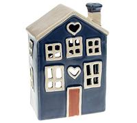 Village Pottery - Portacandela a forma di casa a cuore blu