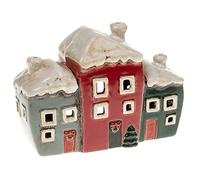 Village Pottery - Portacandele natalizio con tre casette in ceramica, rosso, M, 310802