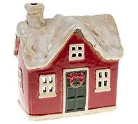 Village Pottery Snowy Christmas Cottage - Portacandela piccolo, colore: Verde, rosso