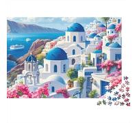 Villaggio Bianco Egeo Puzzle per Adulti Puzzle 1000 Pezzi Chiesa Cupola Blu Gioco di Puzzle 1000 Pezzi Relax Arredo Casa 70x50cm/1000pcs