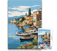 Villaggio costiero con barche da dipingere, puzzle da 1000 pezzi per adolescenti, gioco educativo per lo sviluppo delle competenze, regalo perfetto per momenti speciali, dimensioni 38x26cm
