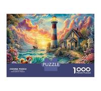 Villaggio costiero tram 1000 Pezzi Puzzle in Cartone Riciclato Con Design Molto Difficile E Attraente Faro tramonto per Stimolare La Creatività E Decorare Lo Spazio Interno 52x38cm