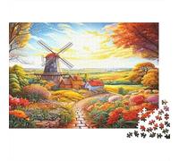 Villaggio dei mulini a vento d'autunno Puzzles 1000 Pezzi Carta riciclata per adulti Puzzle per adulti Gioco stimolante Regalo divertente per bambini dai 12 anni in su 52x38cm/1000pcs