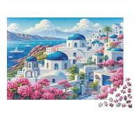 Villaggio dell'isola greca Puzzle 1000 Pezzi Carta riciclata per adulti Puzzle per adulti Gioco difficile e stimolante Gioco familiare divertente Ottima idea regalo per il relax 38x26cm/1000pcs