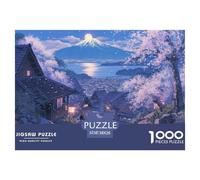Villaggio di ciliegi sotto la montagna innevata Puzzle 1000 Pezzi Gioco di Puzzle 1000 Pezzi Carta per Adulti Relax Decorazione Regalo 38x26cm/1000pcs
