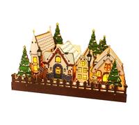 Villaggio di legno a LED di Natale - Decorazione della scena invernale pre -illuminata | Case natalizie illuminate, figurine del villaggio natalizio in legno, display desktop festivo, forniture di Chr