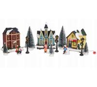 Villaggio di Natale Scenario Natalizio Casette Personaggi Alberi Set 17pz