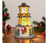Villaggio di Natale Torre Orologio Resina Illuminata Ornamento per Espositore da