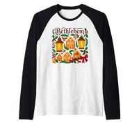 Villaggio di Pan di Zenzero di Natale di Betlemme Pennsylvania Maglia con Maniche Raglan