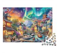 Villaggio Fantastico Puzzle 1000 Pezzi Adulti Città Giapponese Aurora Boreale Monte Fuji Difficile Premium Spesse Resistenti Vivaci Antistress 70x50cm/1000pz