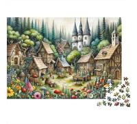 Villaggio fiabesco Puzzle 1000 Pezzi Carta per Adulti Chiesa nella Foresta Gioco di Puzzle 1000 Pezzi Relax Casa 70x50cm/1000pcs