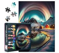 Villaggio impegnativo con Aurora Puzzles per adulti, 1000 puzzle Aurora per la decorazione della casa, impossibile, difficile, Star Trail Polar Lights Puzzle per giochi di famiglia, 50 cm x 70 cm