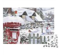 Villaggio Innevato Cassetta della Posta Rossa Puzzle 1000 Pezzi Puzzle per Adulti Scenario Invernale Arredo Relax 70x50cm/1000pcs
