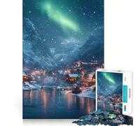 Villaggio innevato sotto l'aurora boreale - Puzzle da 1000 pezzi per ragazzi - Gioco di logica fine - Facile e rilassante - Bordo pulito - Regalo per le festività (38x26cm)