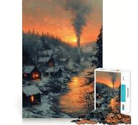 Villaggio invernale al tramonto Puzzle da 1000 pezzi per ragazzi Gioco di apprendimento cognitivo Gioco a incastro perfetto e compatto Divertimento per tutta la famiglia (38x26cm)