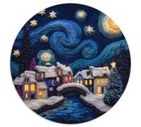 Villaggio lavorato a maglia 3D sotto il cielo stellato, Puzzle Sostenibili Con Motivi Per Adulti Da Gioco in Legno Di Alta Qualità 1000pcs (67.5x67.5cm)