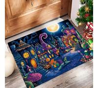 Villaggio Magico Zerbino Trappola Sporco, Tappetino Antiscivolo Lavabile In Lavatrice, Cartone Animato Giocoso, Zerbino D'Ingresso Soft Comfortable Per Ingresso, Port, 40 X 60 Cm Blu Scuro