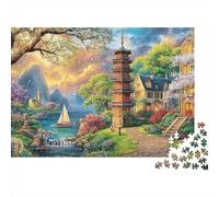 Villaggio Montagna Puzzle 1000 Pezzi Giardino Pagoda Cartone Riciclato Per 12 Anni E Oltre Senza Spigoli Taglienti Antinoia Pezzi Unici 70x50cm/1000pcs