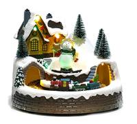 Villaggio Natalizio Animato Luci Musica e Movimento Slitta e Renne Babbo Natale Pupazzo di Neve casa illuminata con Bambini gioiosi (Decoro 1)