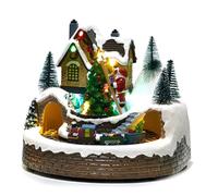 Villaggio Natalizio Animato Luci Musica e Movimento Slitta e Renne Babbo Natale Pupazzo di Neve casa illuminata con Bambini gioiosi (Decoro 2)