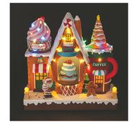 Villaggio natalizio candy con musica, movimento e 43 led 30x14x29cm, a batterie e corrente, Santa's