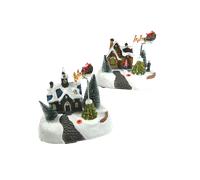 Villaggio Natalizio con Slitta di Babbo Natale Cm 13x18x17h Luci+Musica+Moviment