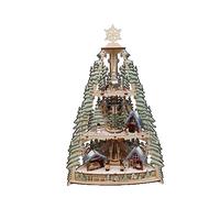 Villaggio Natalizio in Legno forma Albero h 53 cm con luci e movimento