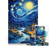 Villaggio nella Notte Stellata di Van Gogh, puzzle da 1000 pezzi per adolescenti, sfida per la mente, attività per la casa, design chiaro e affettuoso, regalo 38x52cm