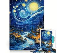 Villaggio nella Notte Stellata di Van Gogh - Puzzle da 1000 pezzi per adulti e ragazzi, gioco mentale rilassante e di alta qualità, regalo perfetto 50x75cm