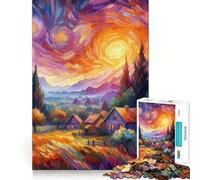 Villaggio nella Notte Stellata V Puzzle da 1000 pezzi per adolescenti Giocattolo di pensiero Divertimento condiviso Bordo preciso Articolo con desiderio di Babbo Natale 38x52cm
