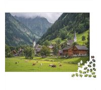 Villaggio nella valle Jigsaw Puzzle 1000pcs (75x50cm) Adulti Meadow Cattle Herd Puzzle Gioco Educativo Decorazioni Per La Casa