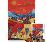 Villaggio sotto il cielo rosso - Puzzle da 1000 pezzi per adolescenti - Benessere mentale, relax e svago - Bordi affilati - Regalo sincero (38x26cm)