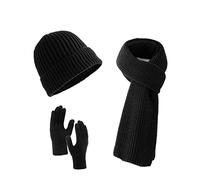 Villand 3 Pezzi Cappelli Sciarpa con Guanti Touchscreen per Uomini e Donne, Set Unisex per il Freddo con Foderato in Pile e Borsa Regalo (Nero)