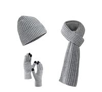 Villand 3 Pezzi Cappelli Sciarpa con Guanti Touchscreen per Uomini e Donne, Set Unisex per il Freddo con Foderato in Pile e Borsa Regalo (Grigio Chiaro)