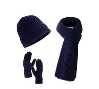Villand 3 Pezzi Cappelli Sciarpa con Guanti Touchscreen per Uomini e Donne, Set Unisex per il Freddo con Foderato in Pile e Borsa Regalo (Blu)