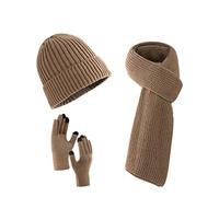 Villand 3 Pezzi Cappelli Sciarpa con Guanti Touchscreen per Uomini e Donne, Set Unisex per il Freddo con Foderato in Pile e Borsa Regalo (Cachi)