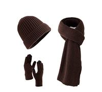 Villand 3 Pezzi Cappelli Sciarpa con Guanti Touchscreen per Uomini e Donne, Set Unisex per il Freddo con Foderato in Pile e Borsa Regalo (Caffè)